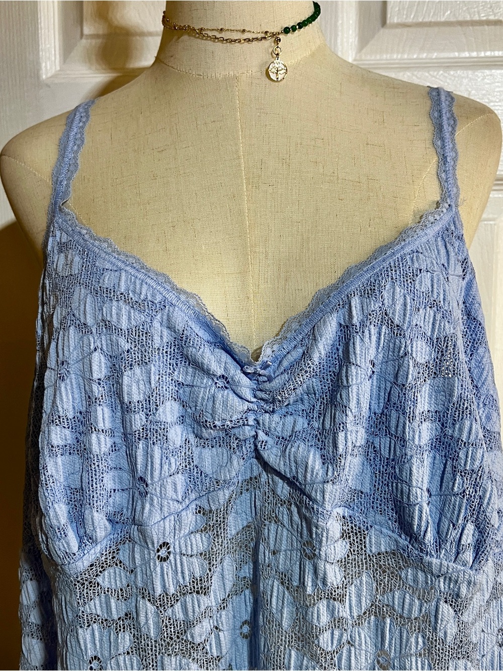 Aerie Off Shore Lace Sheer Blue Mesh Nightie Indie Sleaze Festival Mini Dress XL - Picture 6 of 14